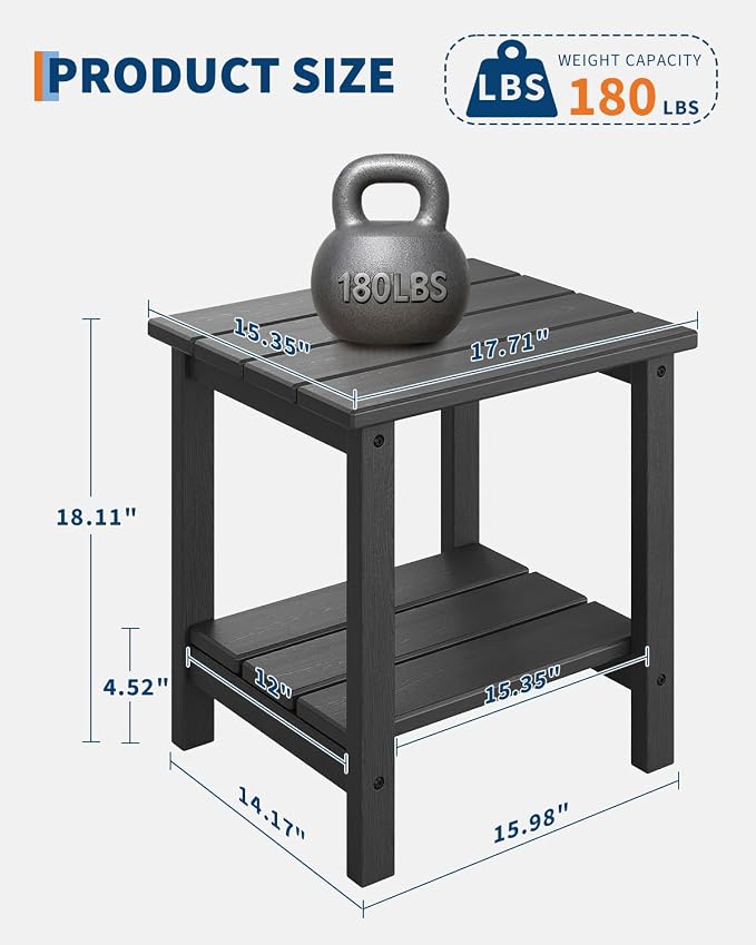 GarveeLife Adirondack Outdoor Side Table 18 x 15 in, HDPE 2-Tier Patio Side - Image 3