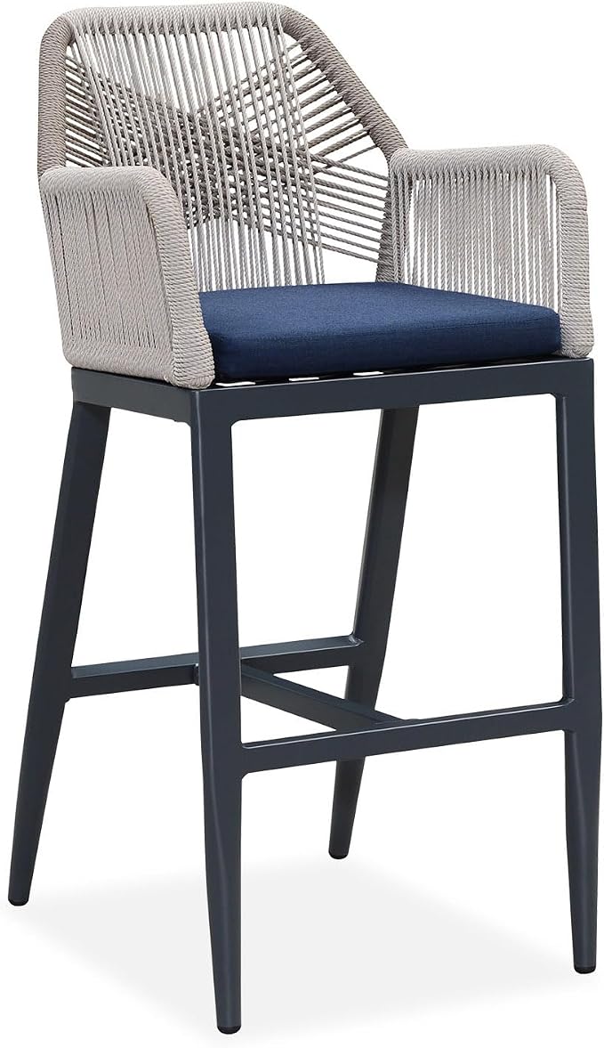 PURPLE LEAF Patio Bar Height Stool 28" H Boho 1 Piece Rattan Aluminum Tall Bar by PURPLELEAF