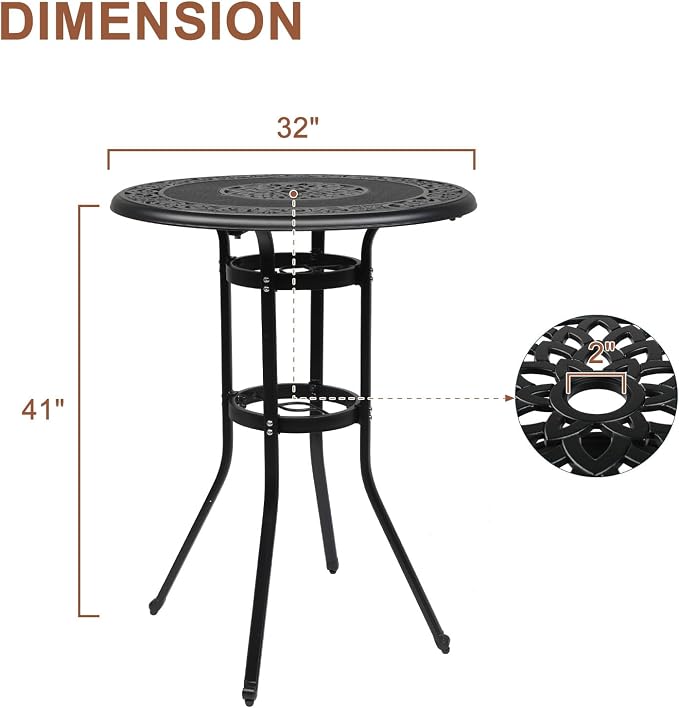 VINGLI Cast Aluminum Bar Height Patio Table - Image 3