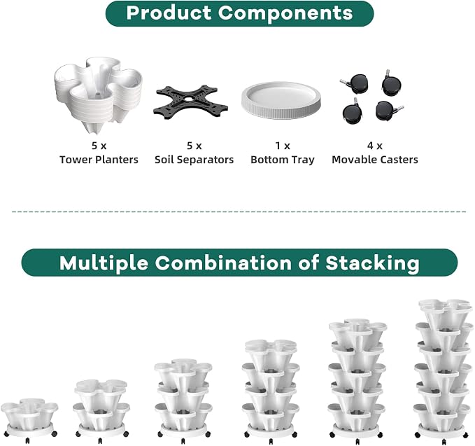 Strawberry Vertical Planters 5 Tiered, Stacking Tower Garden, Stackable Herb - Image 7
