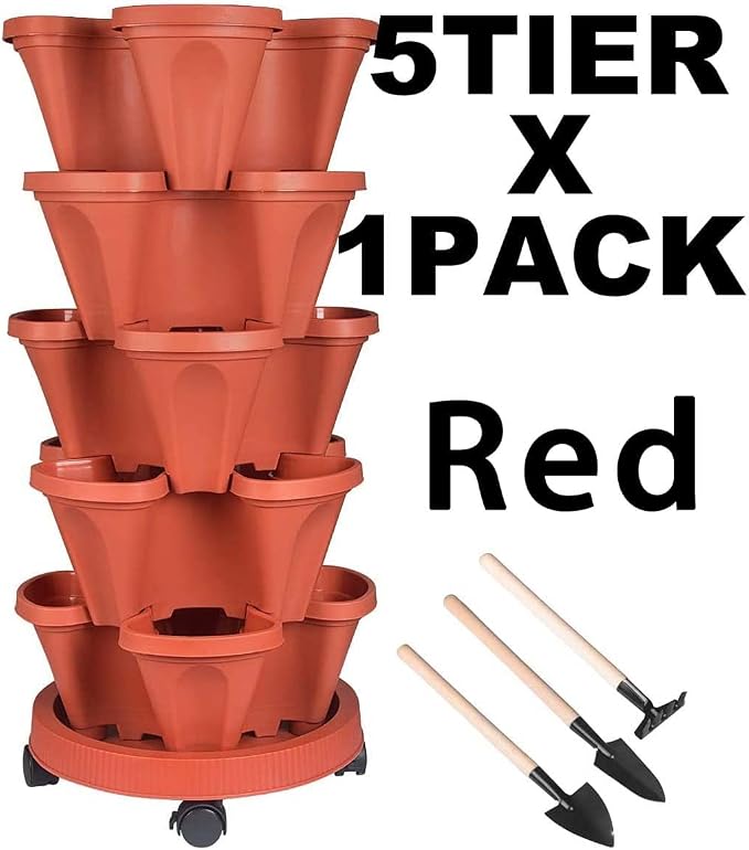 GameXcel Vertical Planter 5 Tier Stackable Planters Garden Planters Strawberry - Image 8