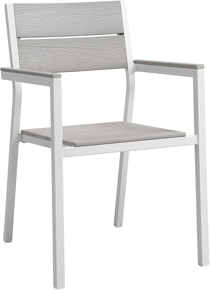 Modway Maine Aluminum Outdoor Patio Two Arm Chairs in White Light Gray - Image 3