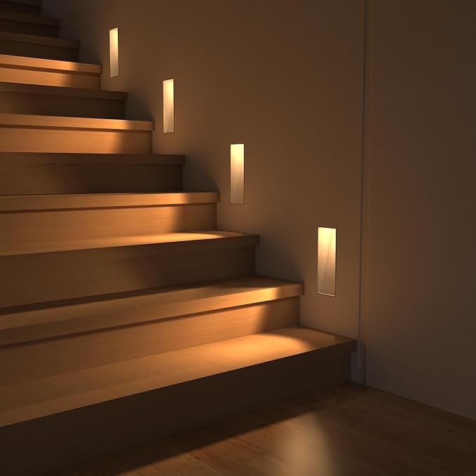 4 Pack Trimless Recessed Step Lights, 2W 3000K Warm White Wall Light, Indoor - Image 2