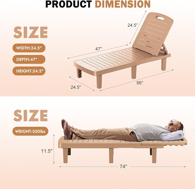 WACASA Outdoor Chaise Lounge Chairs Set of 2, Oversized Lounge Chairs - Image 2