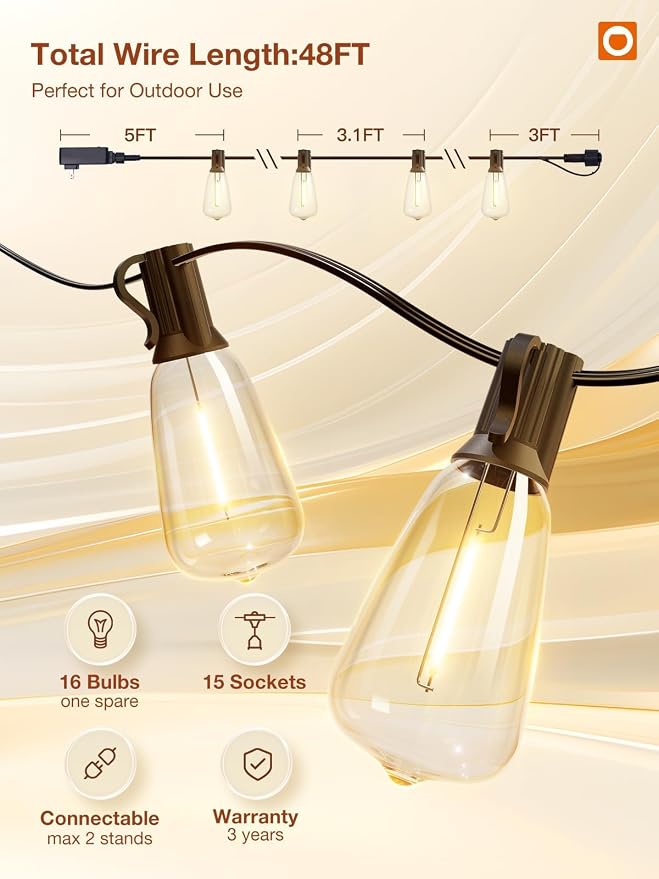 addlon 96FT Smart Outdoor String Lights, Dimmable Patio Lights - Image 7