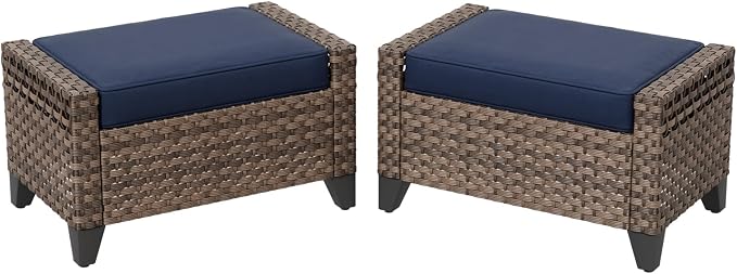 COOS BAY Modern 2 Piece Wicker Outdoor Ottomans, Patio Ottoman Foot Rest Set - Image 8