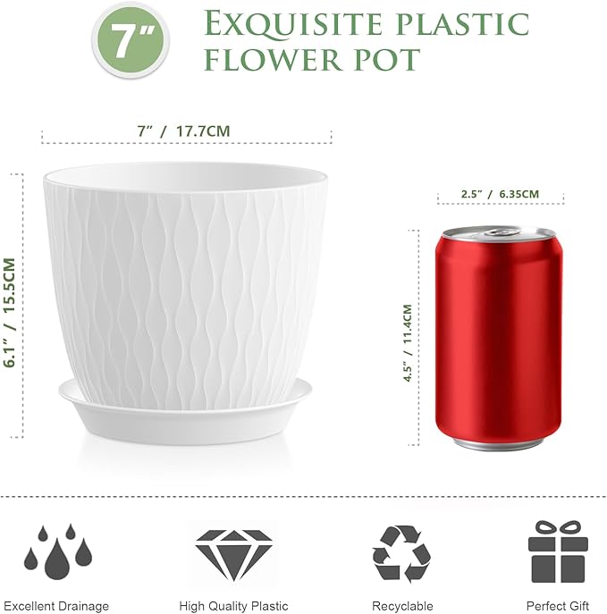 7 inch Plant Pots, 5 Pack Flower Pots - Image 2