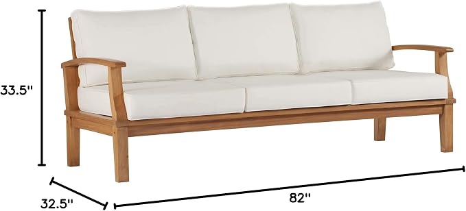 Modway Marina Outdoor Patio Teak Sofa in Natural White - Image 2