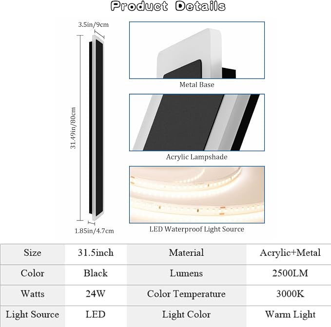 2 Pack 31.5in Outdoor Wall Lights - Image 6