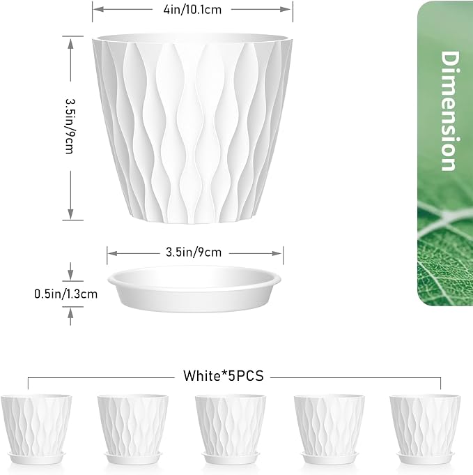 4 inch Small Plastic Nursery Pots, 5 Pack Water Ripples Plant Pots - Image 2