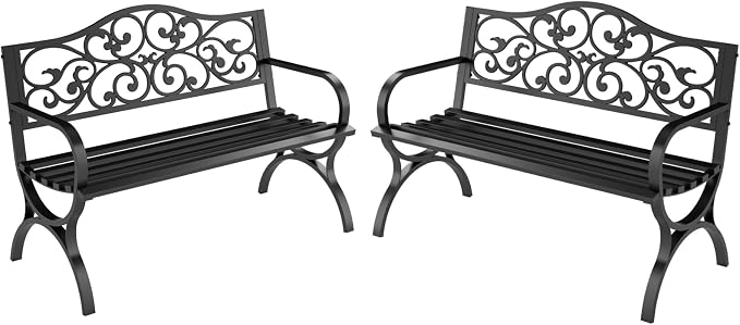 MFSTUDIO Outdoor Metal Bench Set of 2, 50 Inches Outdoor Garden Bench, Cast by MFSTUDIO