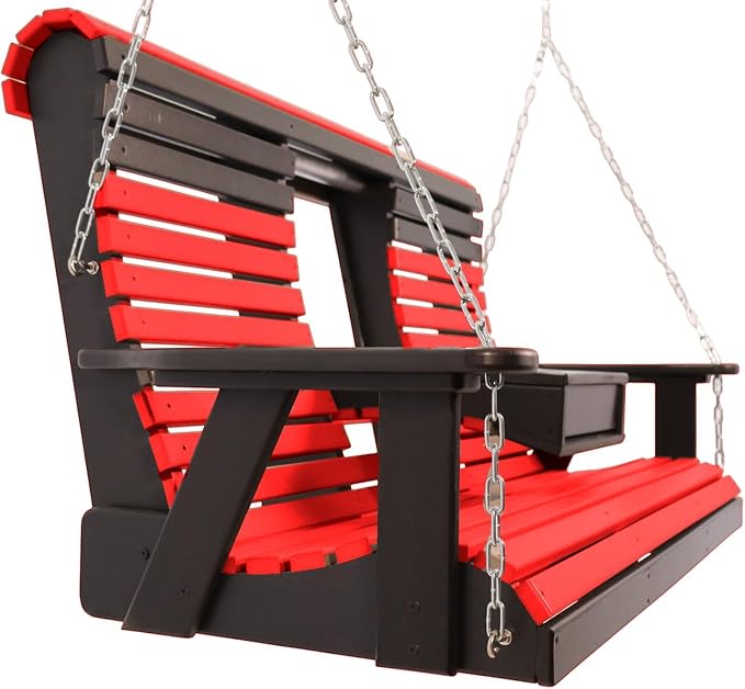5FT Red Flip-Cup ROLLBACK Porch Swing Bench, Amish-Made Poly Lumber Wood - Image 4