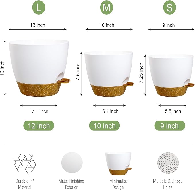Large Self Watering Pots, 12/10/9 Plastic Planters - Image 3