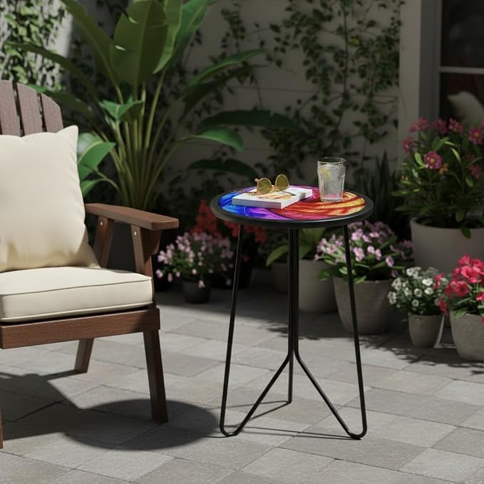 LIFFY Patio Side Tables, Small Round Decorative Metal End Table & Plant Tables - Image 2