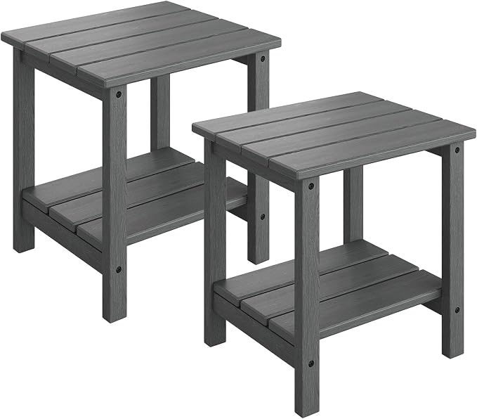 GarveeLife Outdoor Side Table 2-Tier, 18 in HDPE All Weather Resistant Patio by GarveeLife