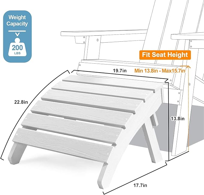 MXIMU Folding Adirondack Ottoman Set of 2: HIPS Plastic Outdoor Footrest Easy - Image 3