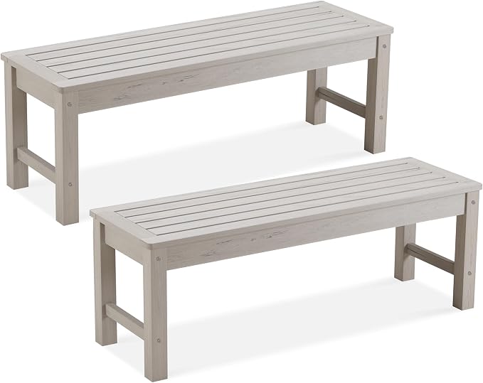 Psilvam 2-Person Outdoor Poly Lumber Patio Backless Bench, Fade-Resistant & by PsilvamGardenFurniture