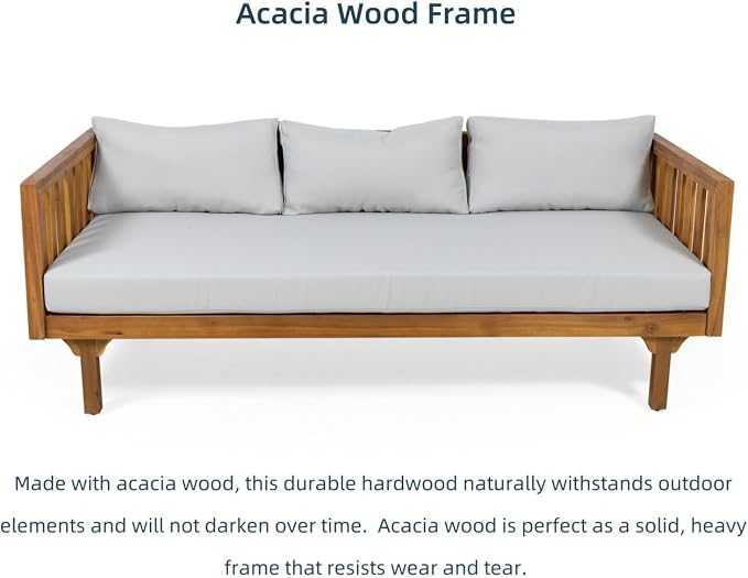 Merax Solid Acacia Wood Couch Chaise Lounge Chair Indoor, 3 Seater Daybed Sofa - Image 6