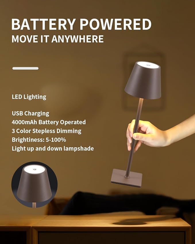KDG 2 Pack Cordless Table Lamp, Portable LED Desk Lamp, 4000mAh Battery Operated - Image 4