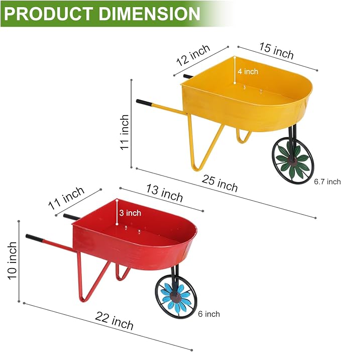 BAYN Metal Wheelbarrow Flower Cart Planter, 2 Packs Plant Stands - Image 3