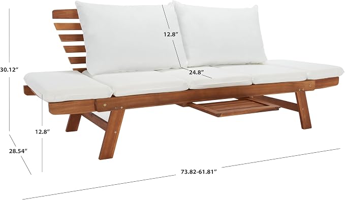 SAFAVIEH Outdoor Collection Emely Natural Acacia Wood/Beige Cushion Expandable - Image 3