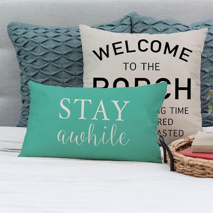 PANDICORN Welcome to Our Porch Stay Awhile Turquoise Farmhouse Outdoor Beach - Image 8