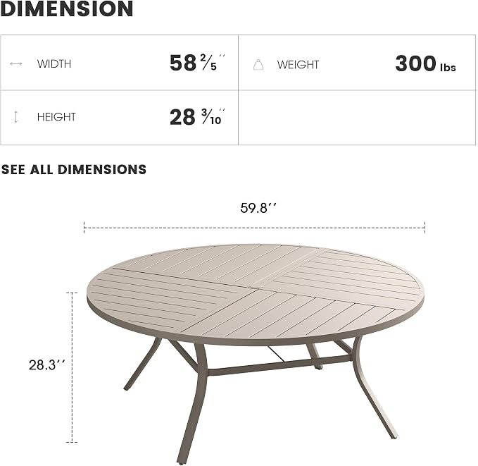 Patio Dining Table for 8-10, Round Metal Outdoor Table - Image 3