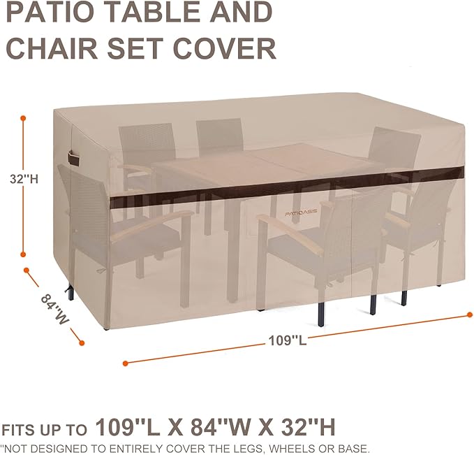 Patio Rectangular Table and Chair Set Cover 109''L Waterproof Outdoor Furniture - Image 3