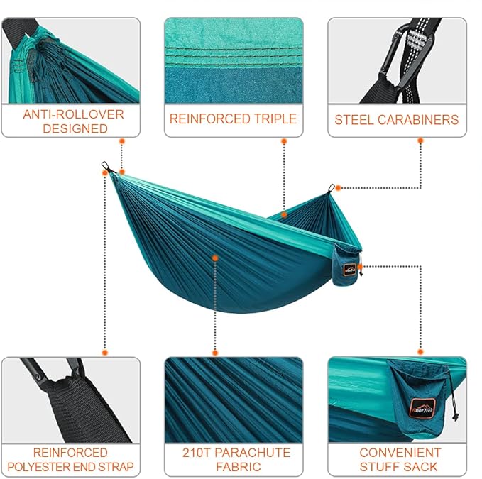 Camping Hammock, Super Lightweight Portable Parachute Hammock - Image 2