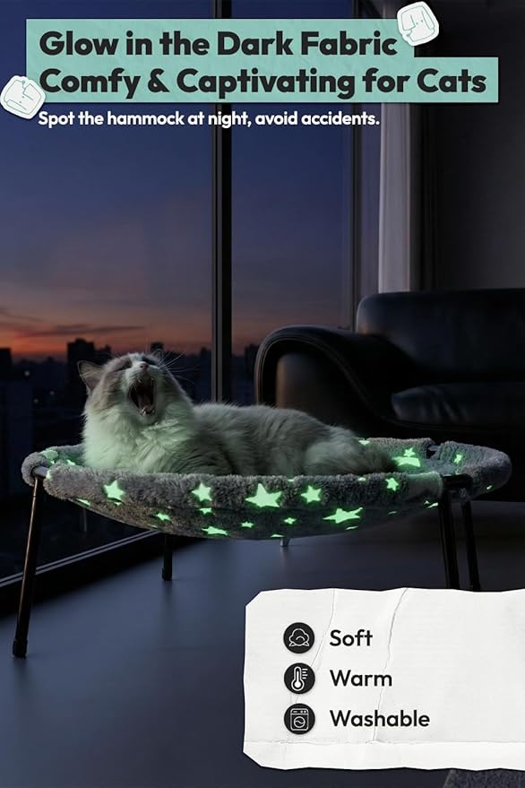 Elevated Cat Bed, Glow-in-The-Dark Fabric Cat Hammock Bed - Image 2
