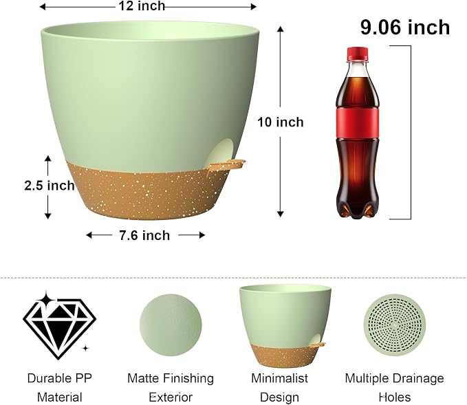 12 Inch Large Self Watering Pots, Flower Pots - Image 2