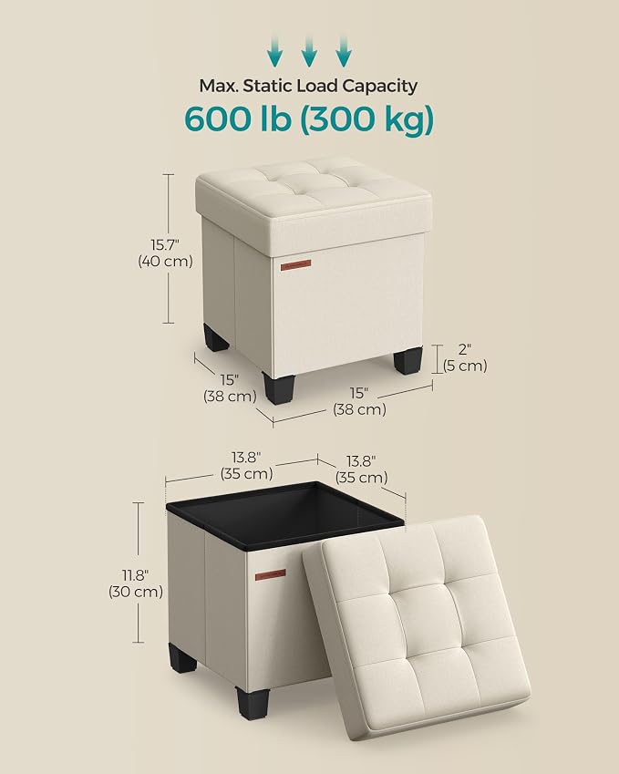 SONGMICS Storage Ottoman, Small Ottoman Foot Rest - Image 3