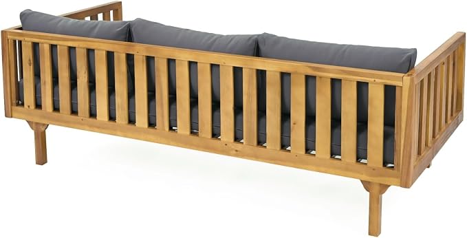Merax Solid Acacia Wood Couch Chaise Lounge Chair Indoor, 3 Seater Daybed Sofa - Image 11