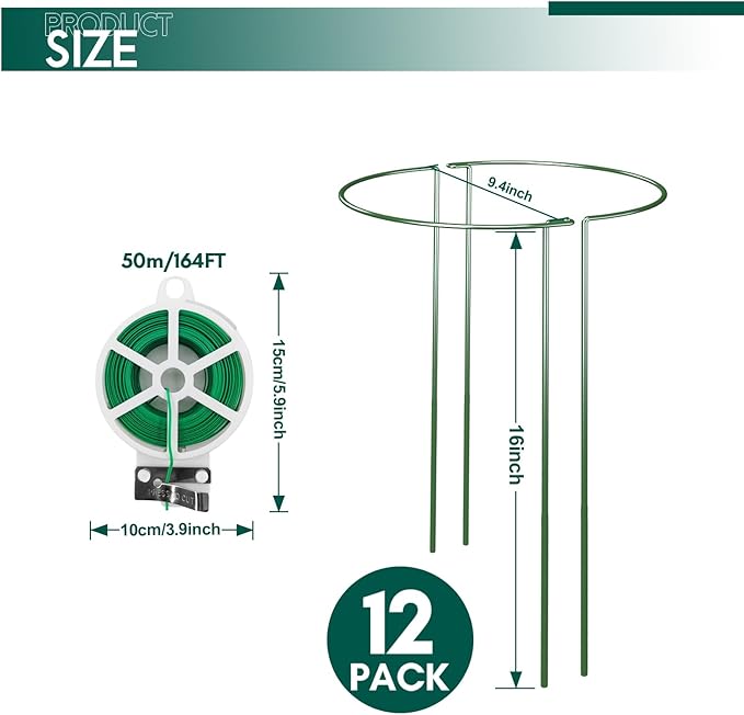 12 Pack Garden Plant Support Stakes, Half Round Peony Cages and Supports - Image 2