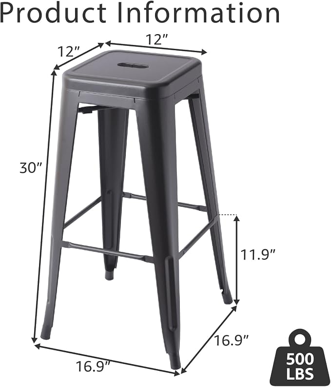 Stackable Metal Bar Stool Backless Indoor-Outdoor Counter Stools Fullmetal - Image 3