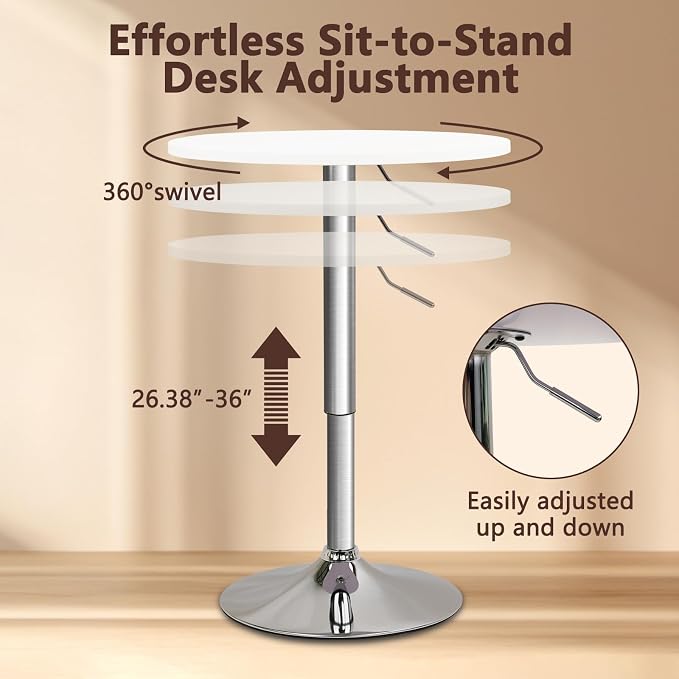 CLATINA Round Bar Pub Tables Set of 2, 360° Swivel High Top Cocktail Table - Image 4