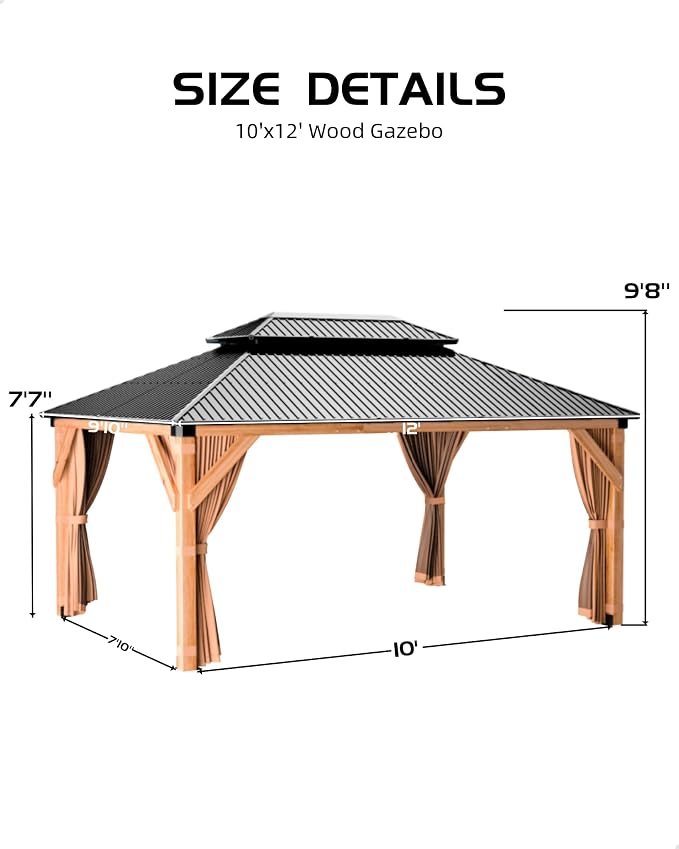 GarveeLife Hardtop Wood Gazebo 10 ft x12 ft - Image 2