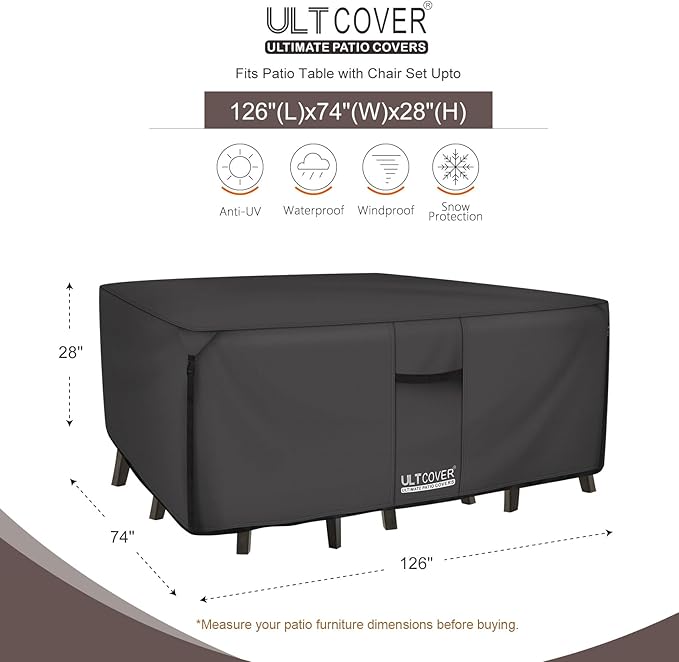 ULTCOVER 600D Tough Canvas Heavy Duty Rectangular Patio Table and Chair Cover - Image 2