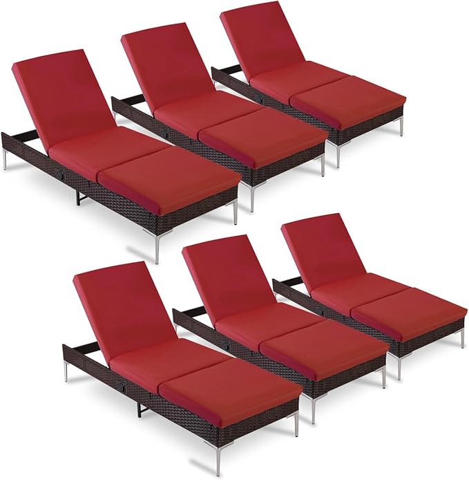 HOMREST Outdoor Lounge Chairs Set of 6, Patio Wicker Chaise Lounge by HOMREST