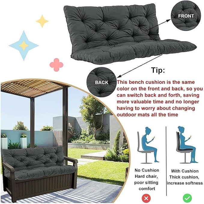 Swing Cushion Replacement Outdoor Porch Waterproof Bench Cushion 2-3 Seater - Image 4