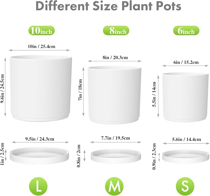 10/8/6 inch Deep Flower Pots, 3 Pack Cylinder Tall Plant Pots - Image 2