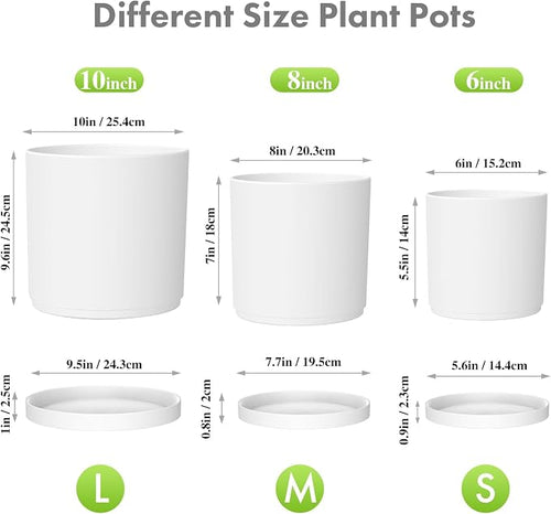 10/8/6 inch Deep Flower Pots, 3 Pack Cylinder Tall Plant Pots - Image 2