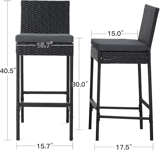 ECOTOUGE Outdoor Bar Stools, Wicker Woven Patio Stools & Patio Bar Chairs - Image 3