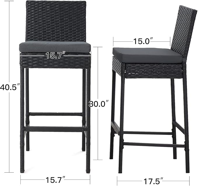 ECOTOUGE Rattan Bar Stools Set of 2, Outdoor Wicker Barstools Counter Height - Image 3