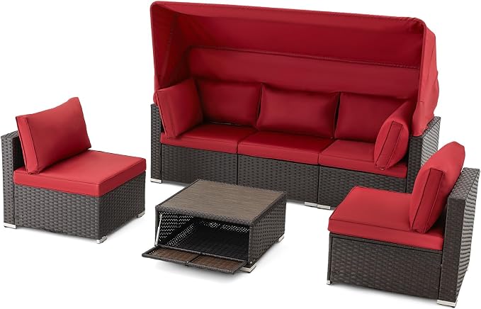 HOMREST 6 Pieces Patio Furniture Sets, Rattan Daybed by HOMREST