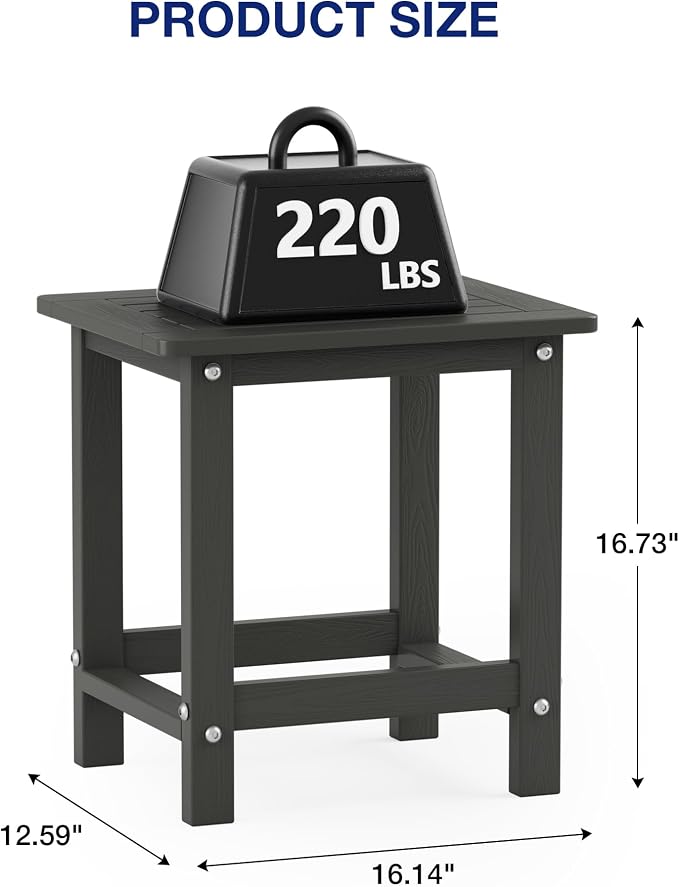 YEFU Outdoor Side Table for Patio: 16" HIPS Weather - Image 3