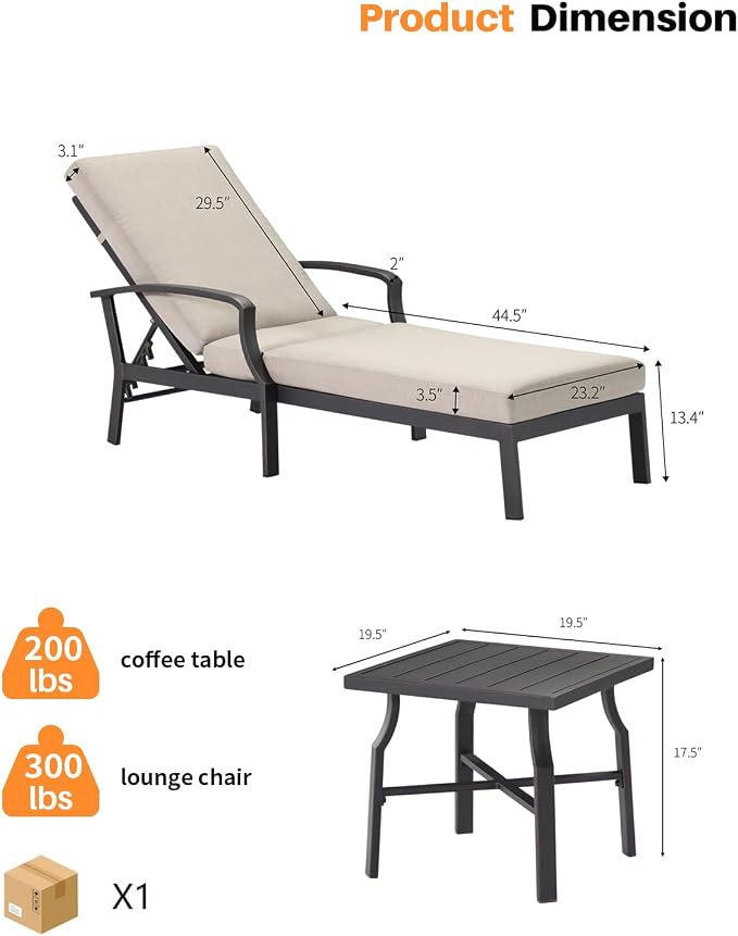 2 Pieces Lounge Chair Set, Outdoor Chaise Lounge Set, Never-Rust Aluminum Pool - Image 4
