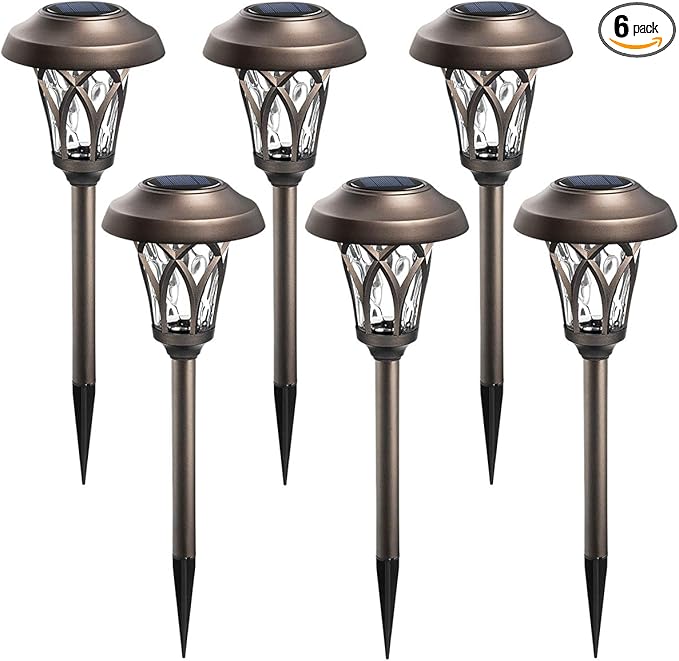 GIGALUMI 6 Pack Solar Pathway Lights Outdoor, Metal Glass & ABS Solar Landscape by GIGALUMI