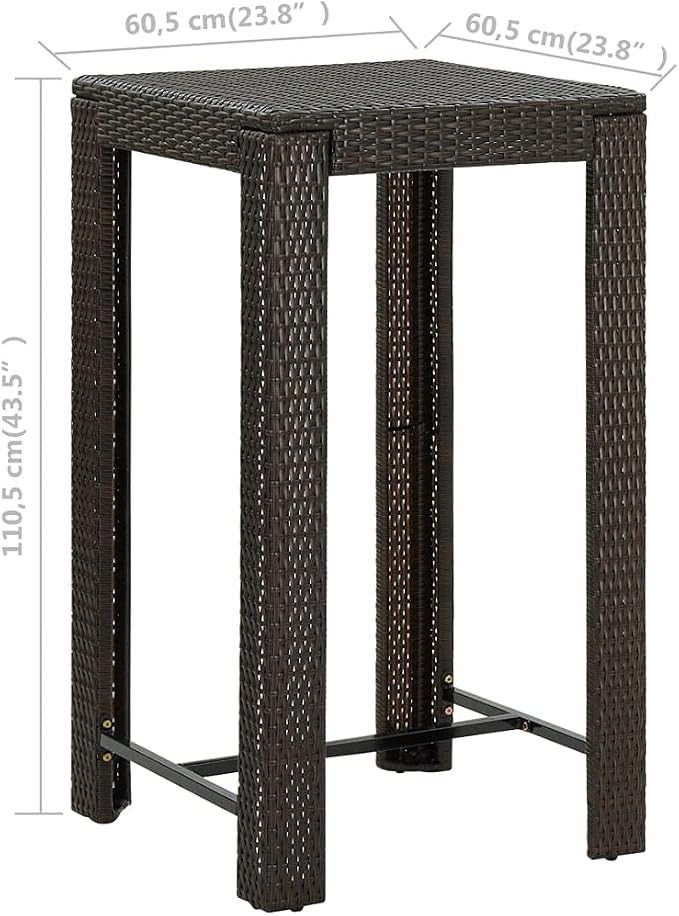 Garden Bar Table Brown 23.8"x23.8"x43.5" Poly Rattan - Image 2