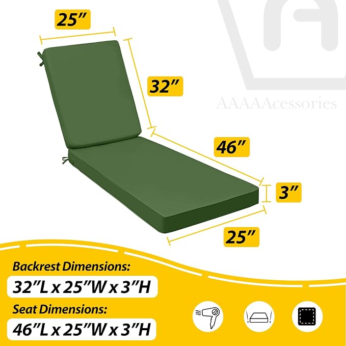AAAAAcessories Outdoor Chaise Lounge Cushions, Fade-Resistant, Waterproof Patio - Image 5